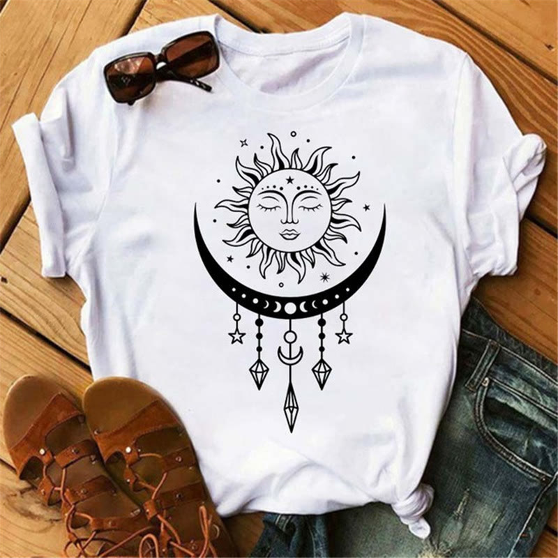 Olivenorma Cotton Moon Butterfly Printed T-Shirt