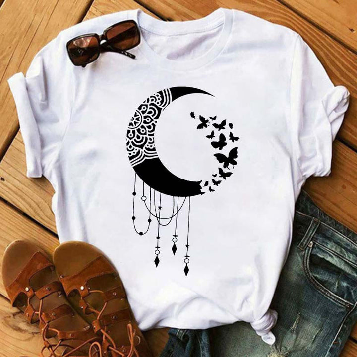 Olivenorma Cotton Moon Butterfly Printed T-Shirt