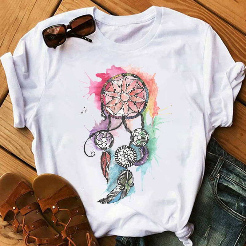Olivenorma Cotton Dreamcatcher Tree Of Life Printed T-Shirt