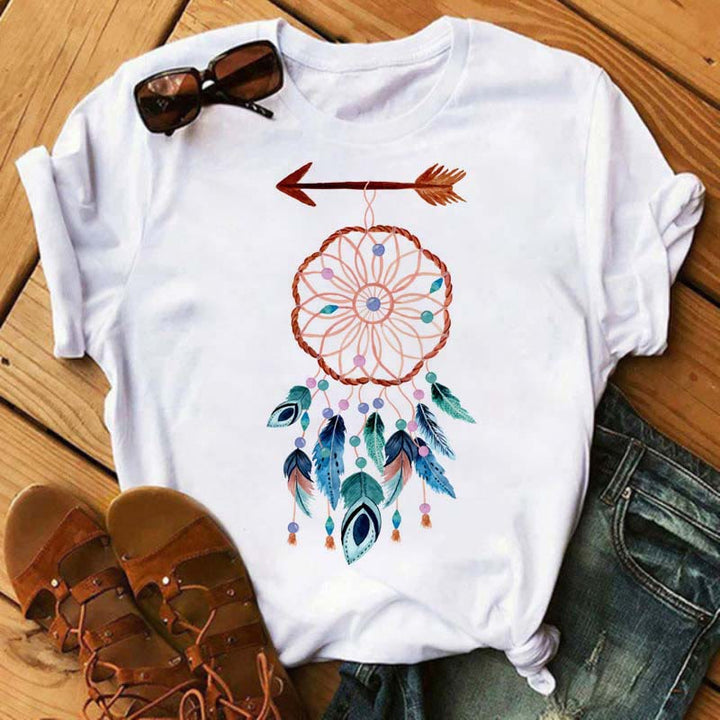 Olivenorma Cotton Dreamcatcher Tree Of Life Printed T-Shirt