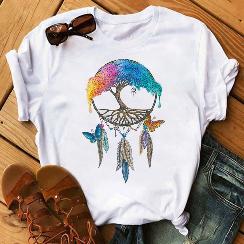 Olivenorma Cotton Dreamcatcher Tree Of Life Printed T-Shirt