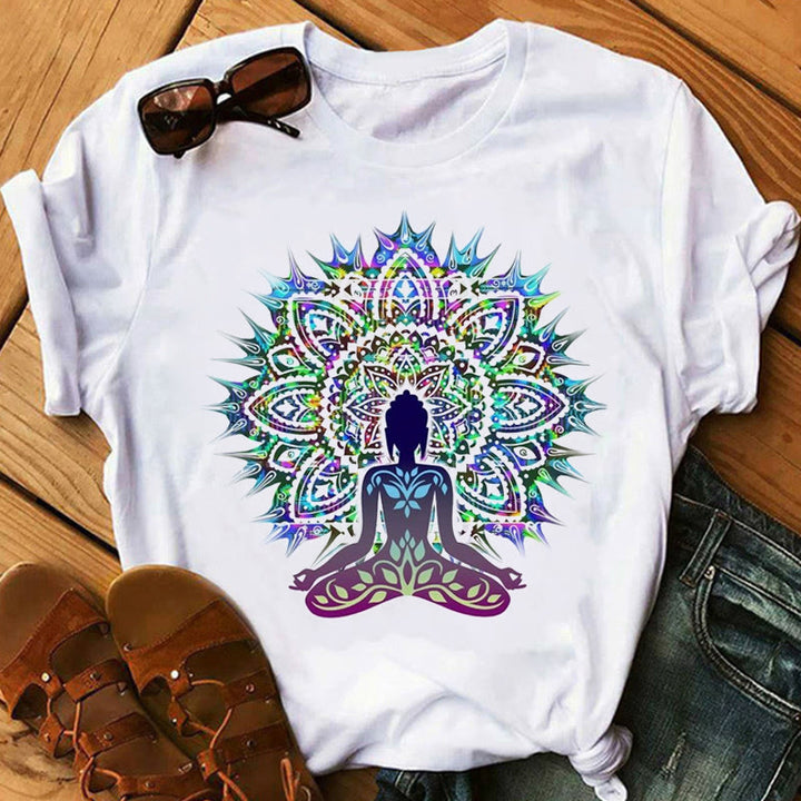 Olivenorma Buddha Chakra Meditation Zen Hobo Boho Printed T-Shirt
