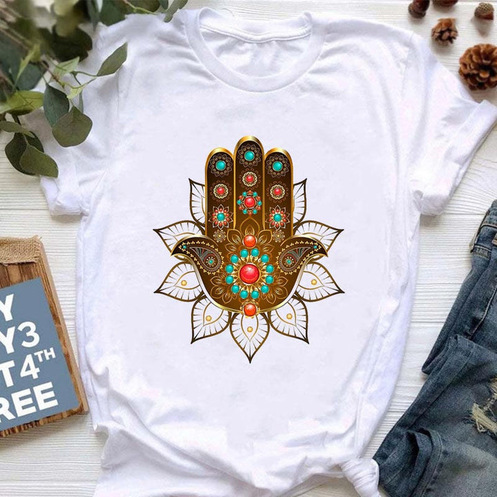 Olivenorma Meditation Hamsa Buddha Lotus Printed T-Shirt