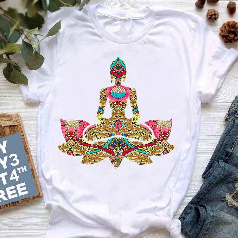 Olivenorma Buddha Yoga Meditation Top Colorful Printed T-Shirt