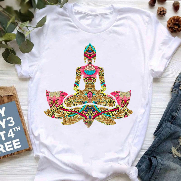 Olivenorma Buddha Yoga Meditation Top Colorful Printed T-Shirt