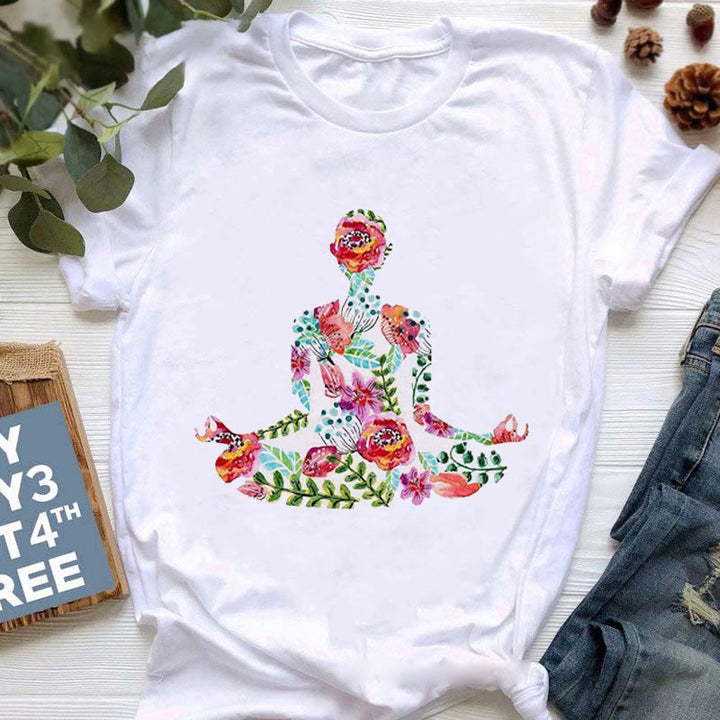 Olivenorma Buddha Yoga Meditation Top Colorful Printed T-Shirt