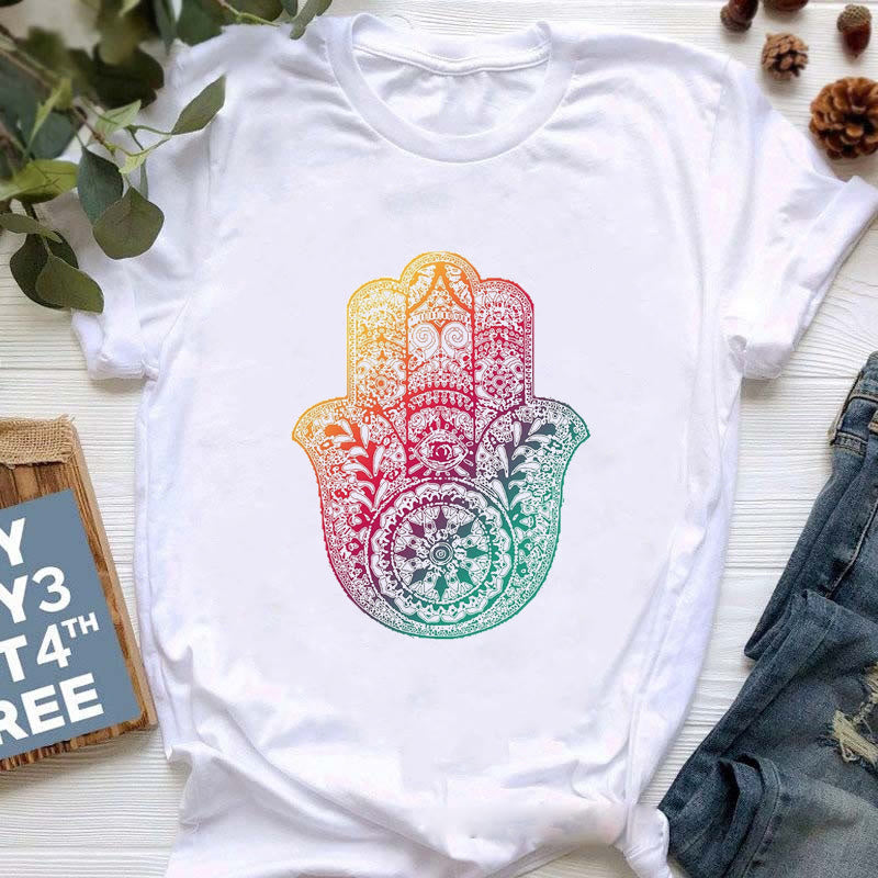 Olivenorma Buddha Yoga Meditation Top Colorful Printed T-Shirt