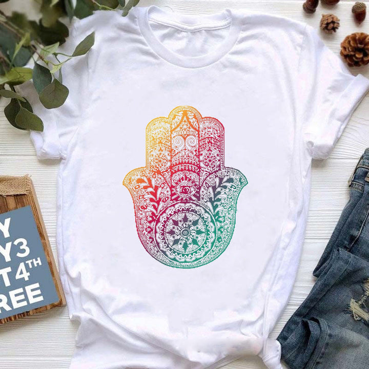Olivenorma Buddha Yoga Meditation Top Colorful Printed T-Shirt