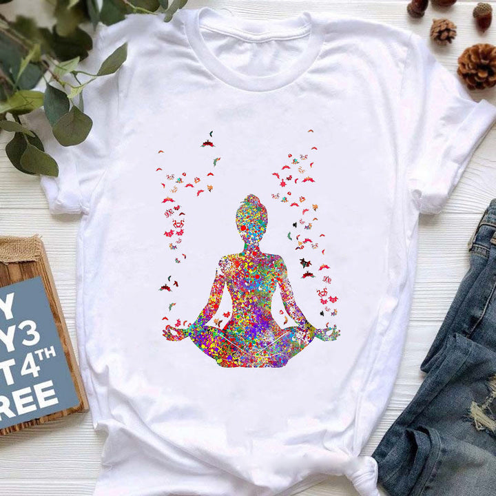 Olivenorma Buddha Yoga Meditation Top Colorful Printed T-Shirt