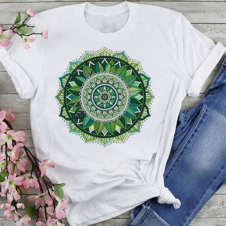 Olivenorma Cotton Colorful Lotus Elephant Printed T-shirt