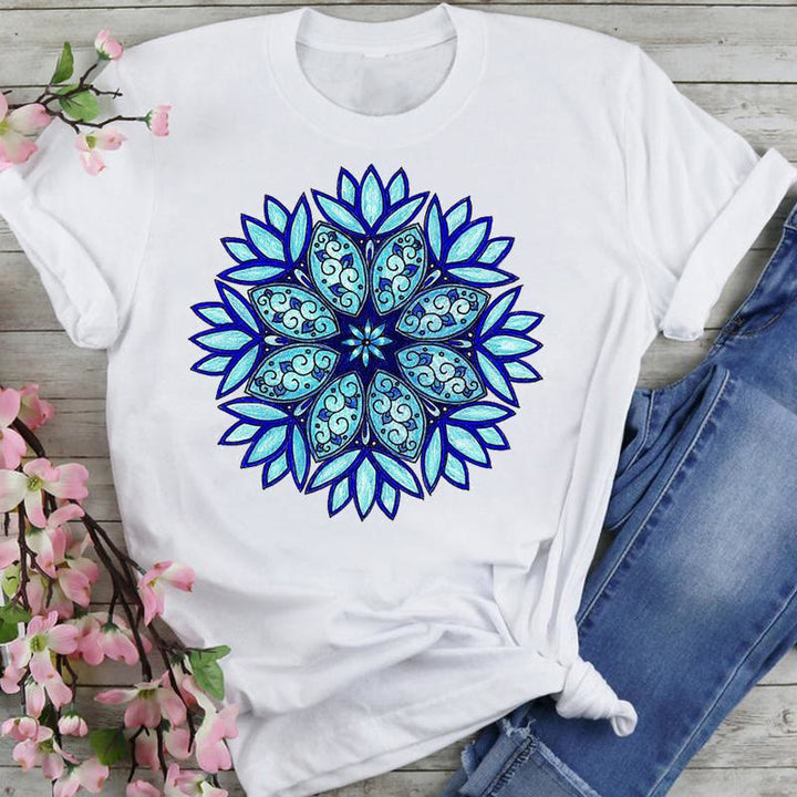 Olivenorma Cotton Colorful Lotus Elephant Printed T-shirt