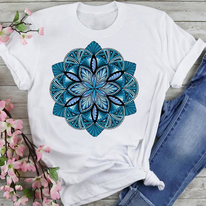 Olivenorma Cotton Colorful Lotus Elephant Printed T-shirt
