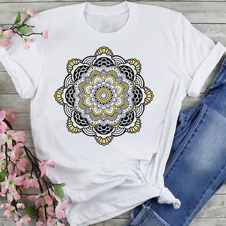 Olivenorma Cotton Colorful Lotus Elephant Printed T-shirt