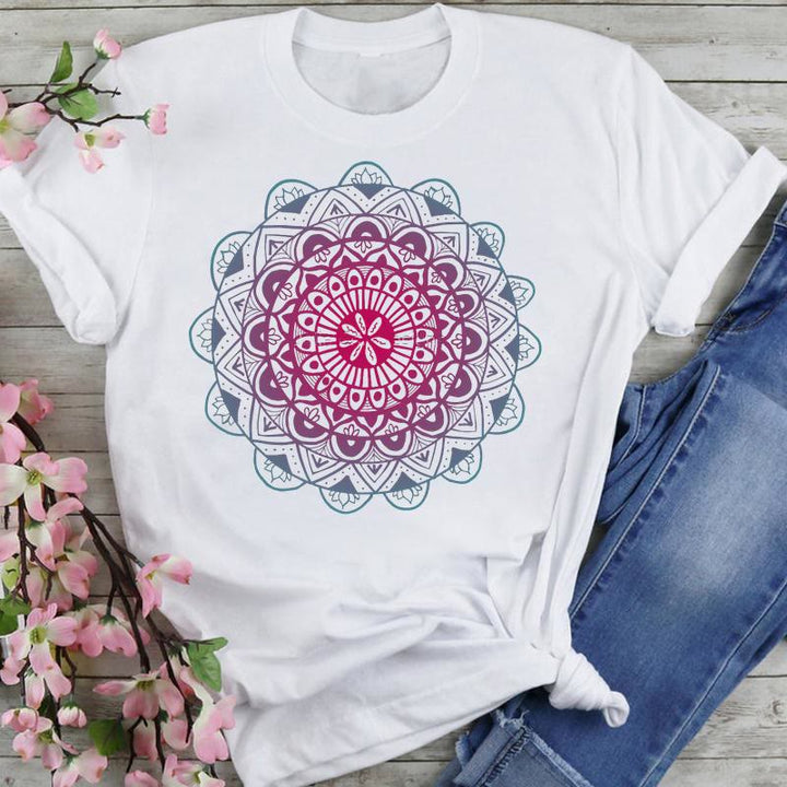 Olivenorma Cotton Colorful Lotus Elephant Printed T-shirt