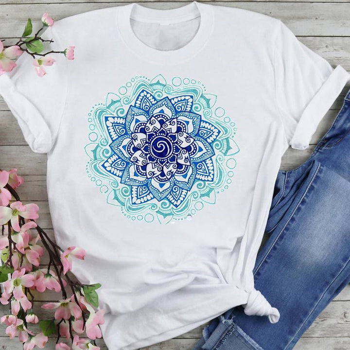 Olivenorma Cotton Colorful Lotus Elephant Printed T-shirt