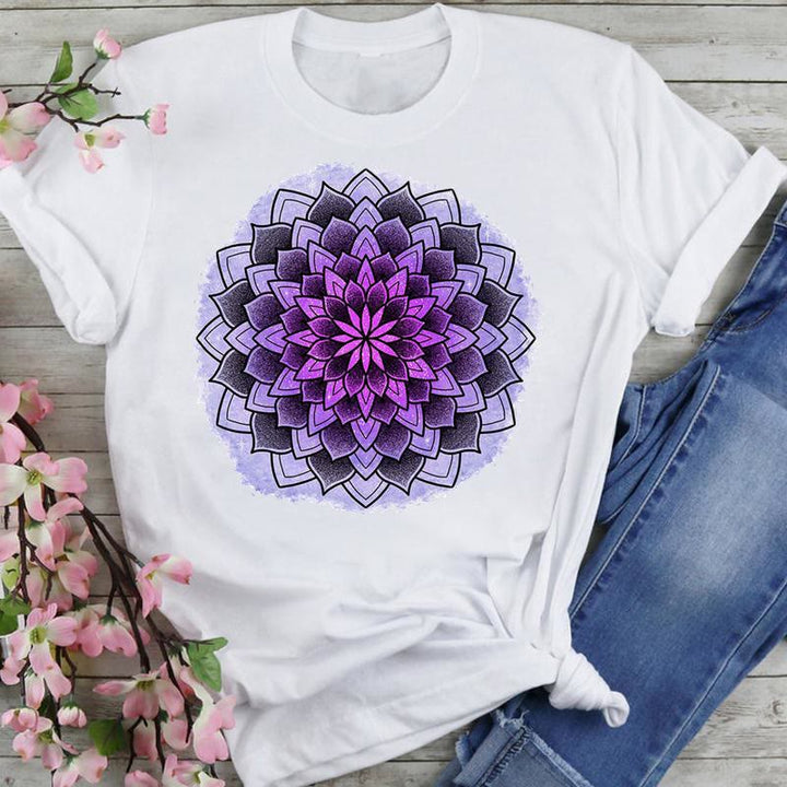 Olivenorma Cotton Colorful Lotus Elephant Printed T-shirt