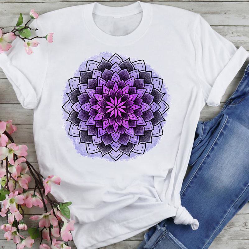 Olivenorma Cotton Colorful Lotus Elephant Printed T-shirt