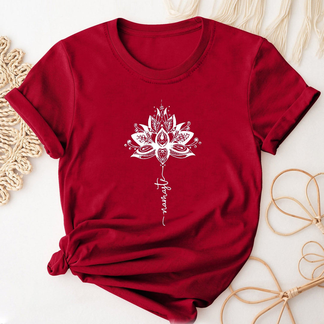 Olivenorma Lotus & Letter Print Crew Neck Short Sleeve T-Shirt