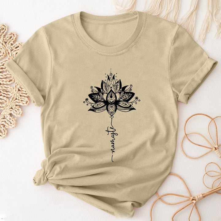 Olivenorma Lotus & Letter Print Crew Neck Short Sleeve T-Shirt
