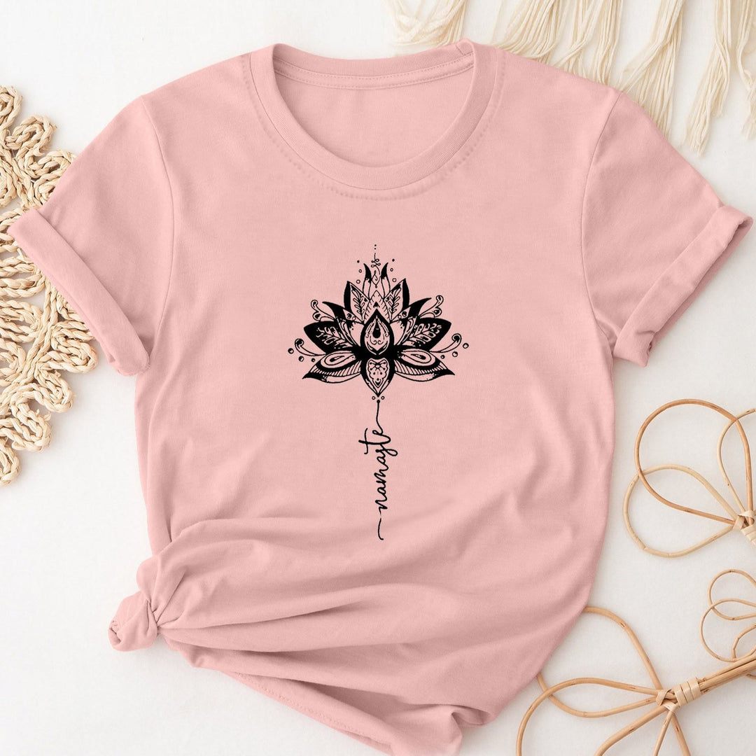 Olivenorma Lotus & Letter Print Crew Neck Short Sleeve T-Shirt
