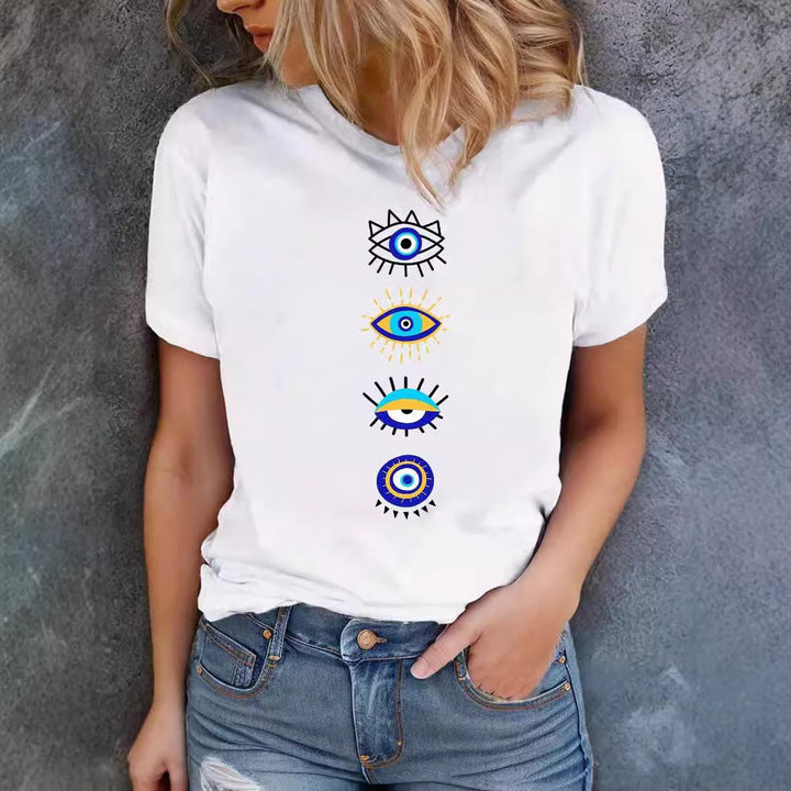 Olivenorma Blue Evil Eye Print White T-Shirt