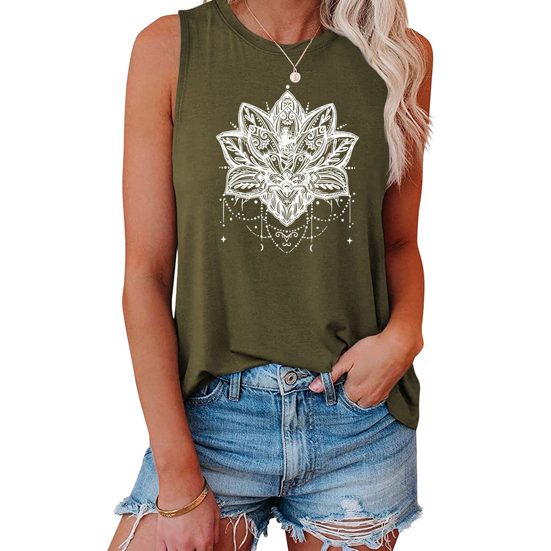 Olivenorma Lotus Printed Sleeveless Large Vest T-Shirt