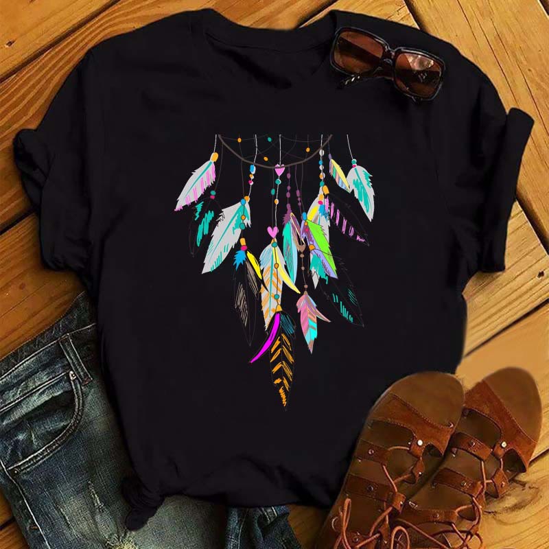 Olivenorma Cotton Dreamcatcher Printed Black T-Shirt