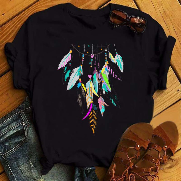 Olivenorma Cotton Dreamcatcher Printed Black T-Shirt