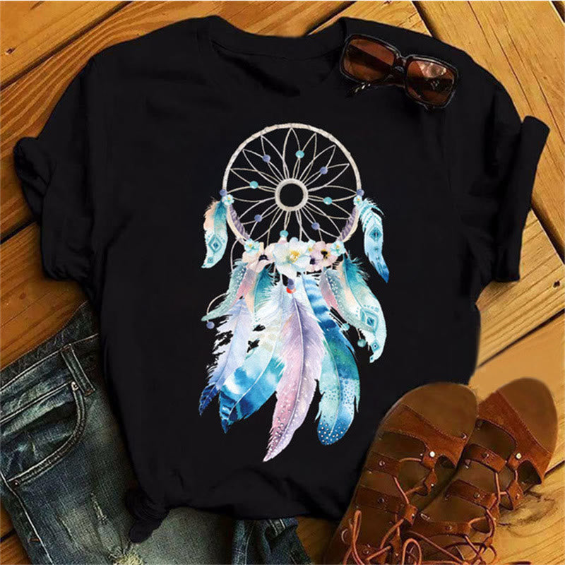 Olivenorma Cotton Dreamcatcher Printed Black T-Shirt
