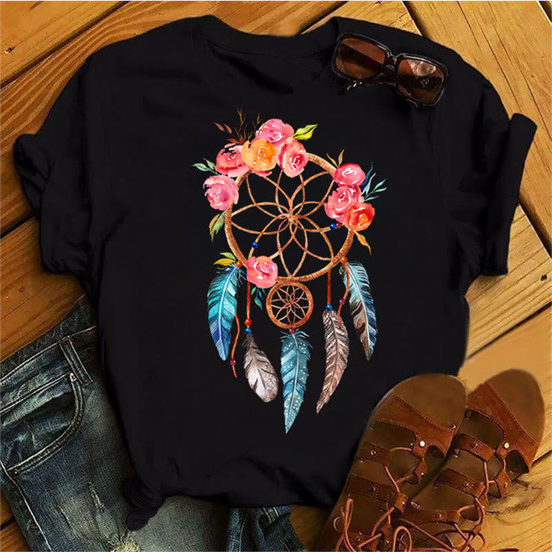 Olivenorma Cotton Dreamcatcher Printed Black T-Shirt
