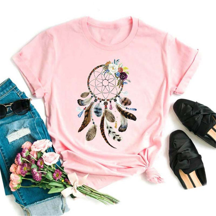 Olivenorma Modal Dreamcatcher Printed Pink T-Shirt