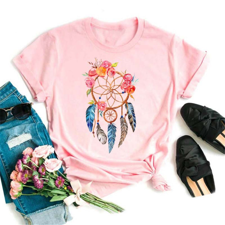 Olivenorma Modal Dreamcatcher Printed Pink T-Shirt
