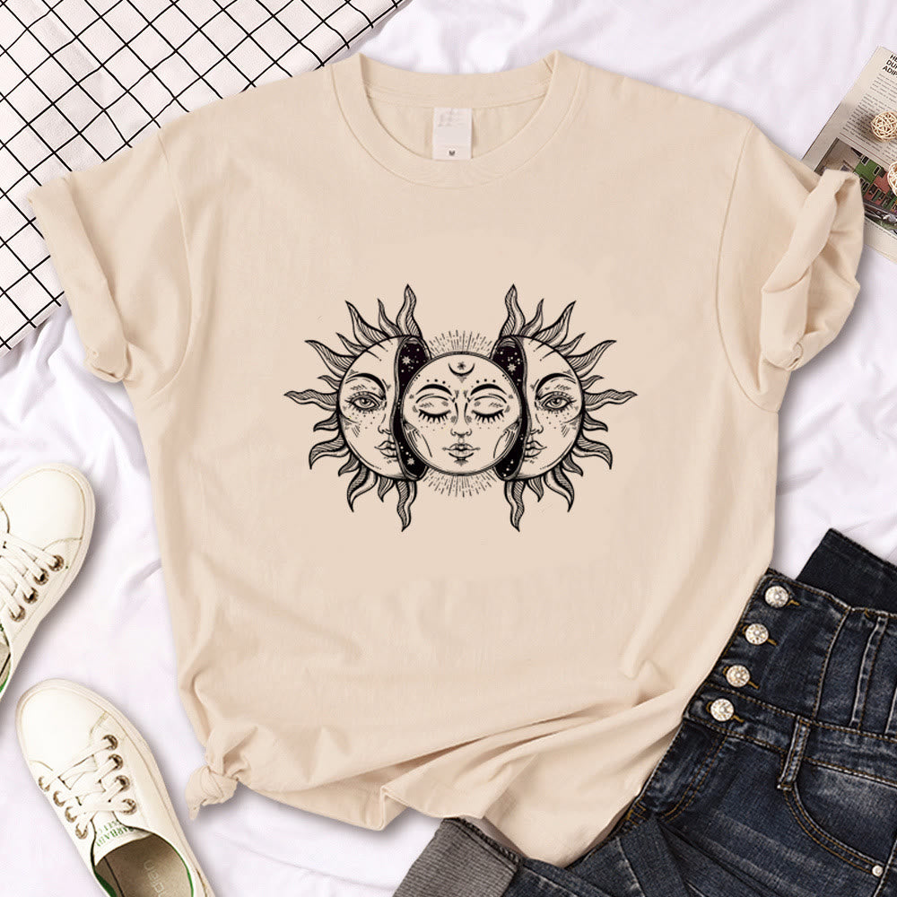 Olivenorma Witch Triple Moon Gothic Print Khaki T-Shirt