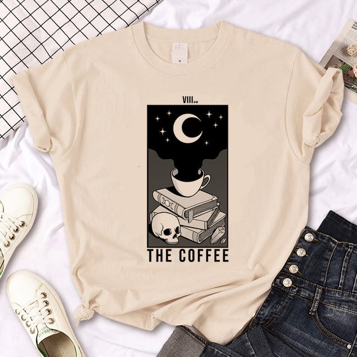 Olivenorma Witch Triple Moon Gothic Print Khaki T-Shirt