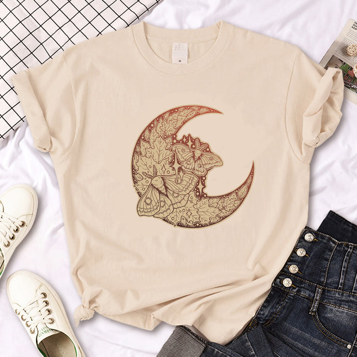 Olivenorma Witch Triple Moon Gothic Print Khaki T-Shirt