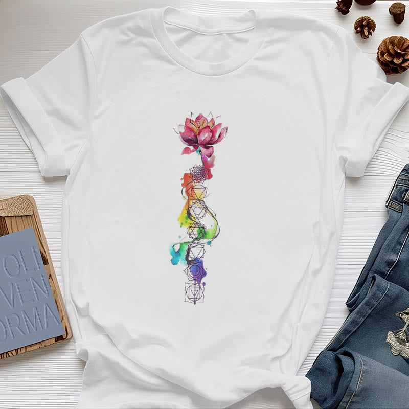 Olivenorma Lotus Chakra Energy Watercolor Print T-Shirt