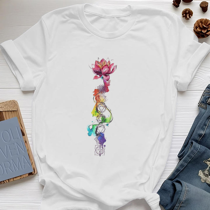 Olivenorma Lotus Chakra Energy Watercolor Print T-Shirt