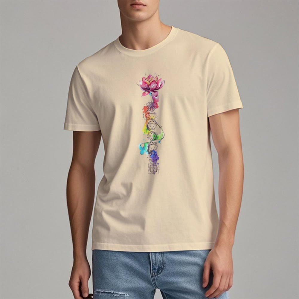 Olivenorma Lotus Chakra Energy Watercolor Print T-Shirt