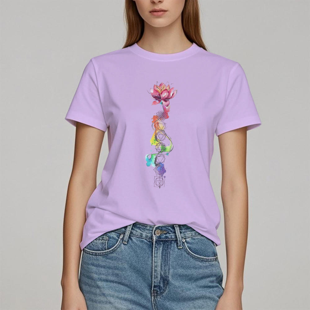 Olivenorma Lotus Chakra Energy Watercolor Print T-Shirt