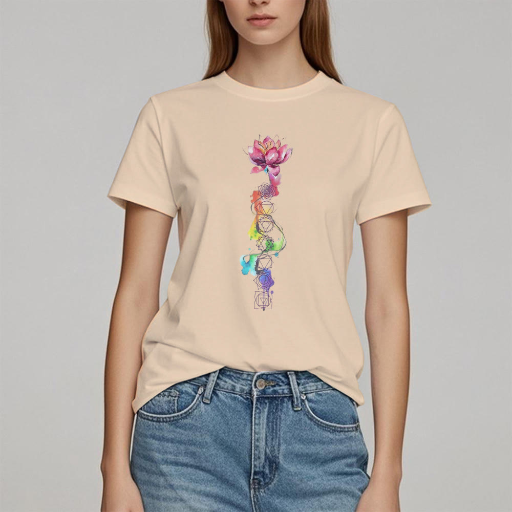 Olivenorma Lotus Chakra Energy Watercolor Print T-Shirt