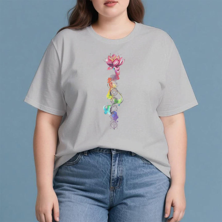 Olivenorma Lotus Chakra Energy Watercolor Print T-Shirt