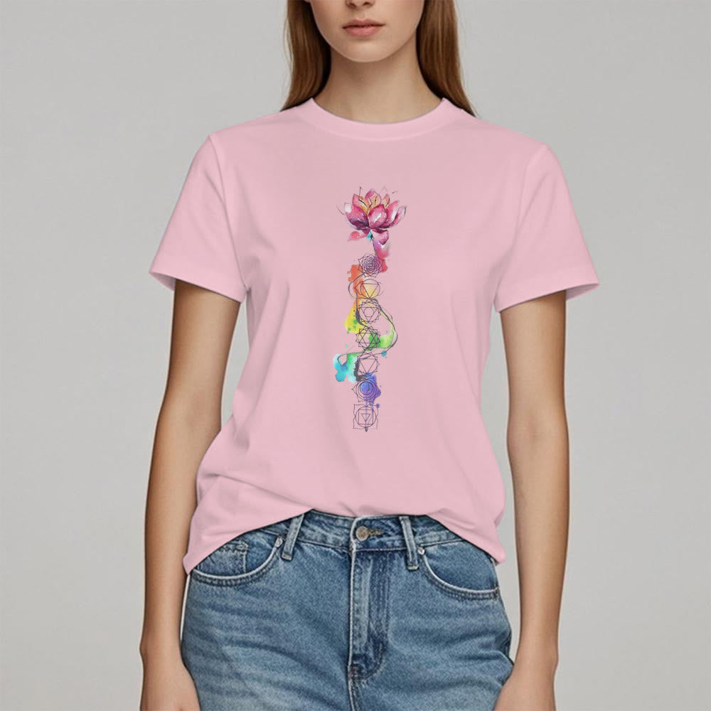Olivenorma Lotus Chakra Energy Watercolor Print T-Shirt