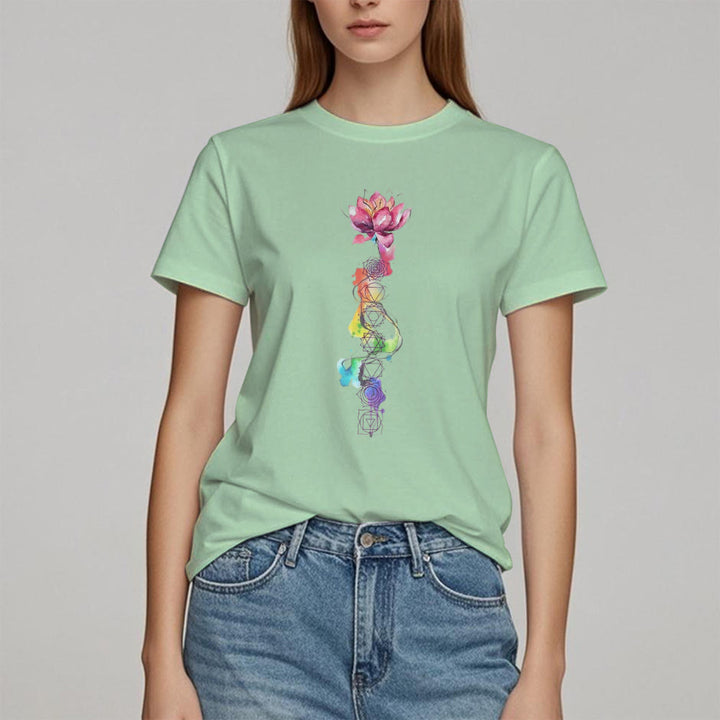 Olivenorma Lotus Chakra Energy Watercolor Print T-Shirt