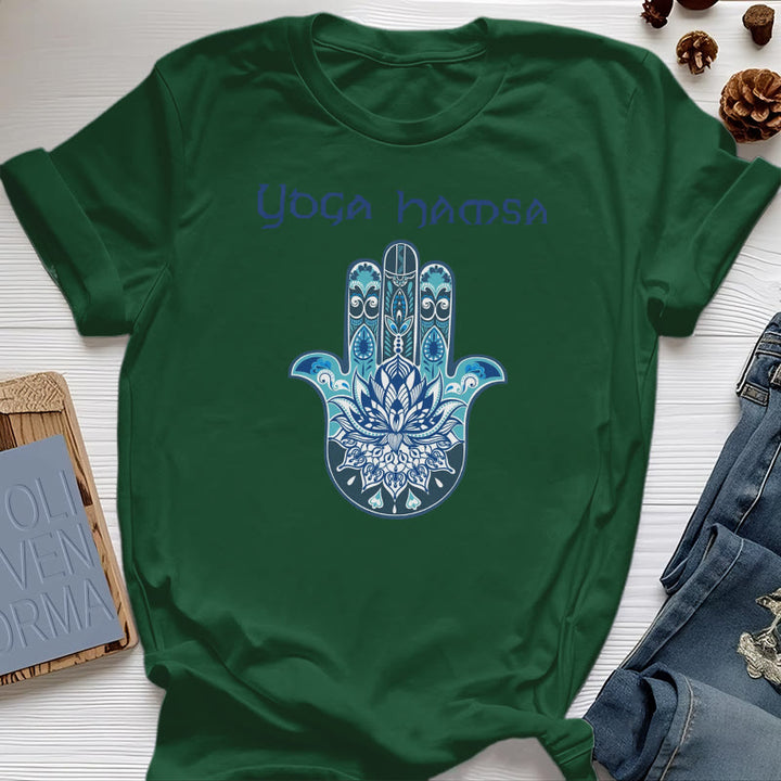 Olivenorma Blue Yoga Hamsa Print Comfort T-Shirt