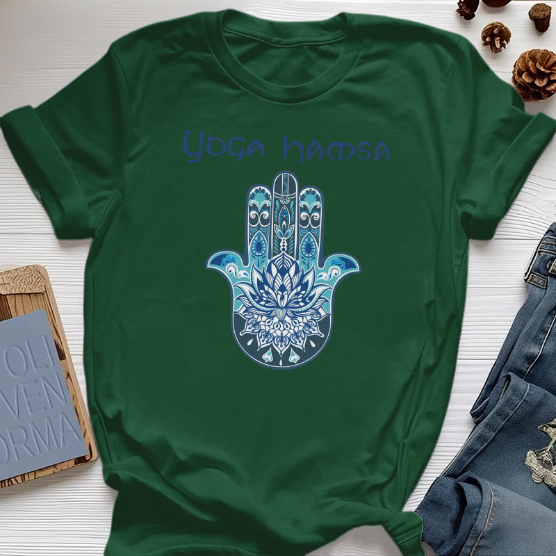 Olivenorma Blue Yoga Hamsa Print Comfort T-Shirt