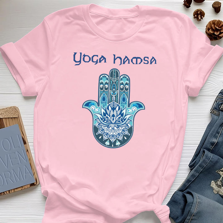 Olivenorma Blue Yoga Hamsa Print Comfort T-Shirt