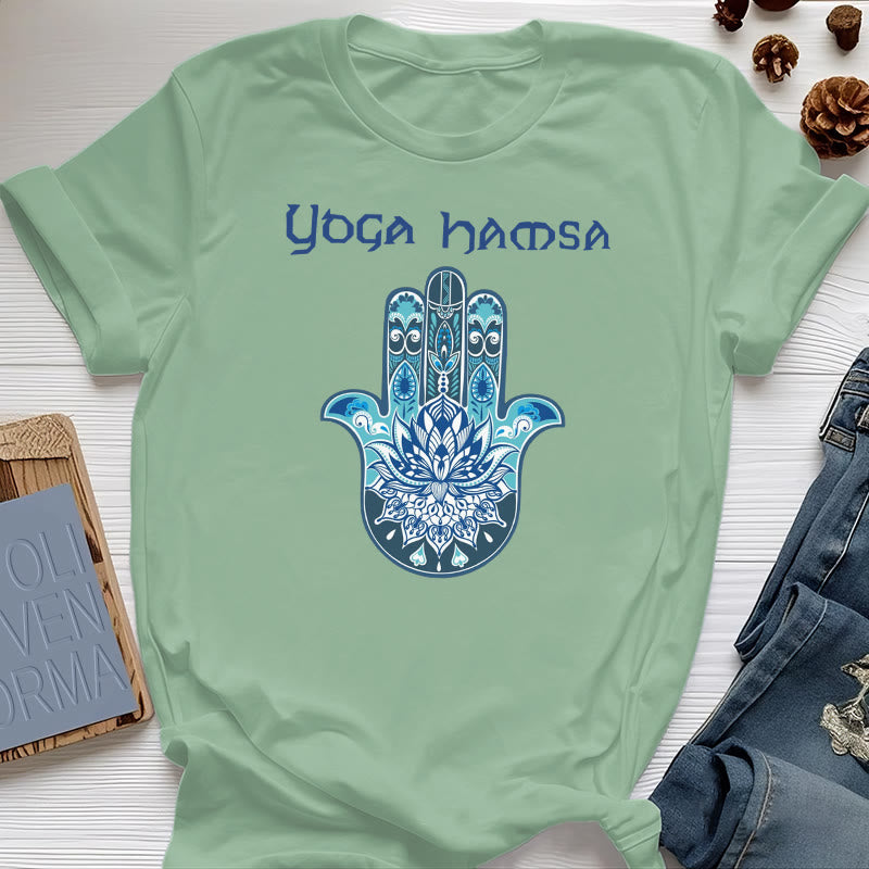 Olivenorma Blue Yoga Hamsa Print Comfort T-Shirt