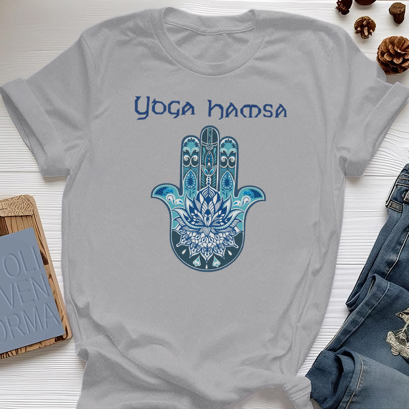 Olivenorma Blue Yoga Hamsa Print Comfort T-Shirt