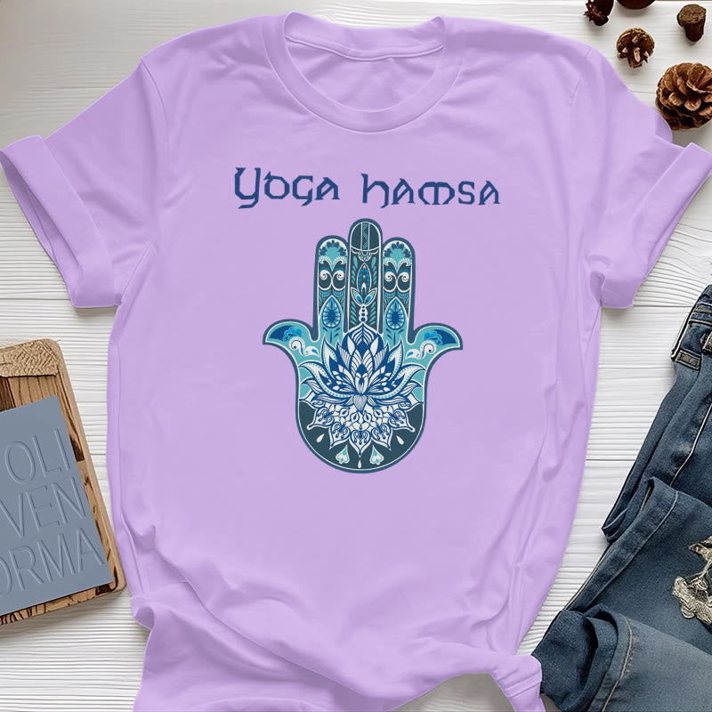 Olivenorma Blue Yoga Hamsa Print Comfort T-Shirt