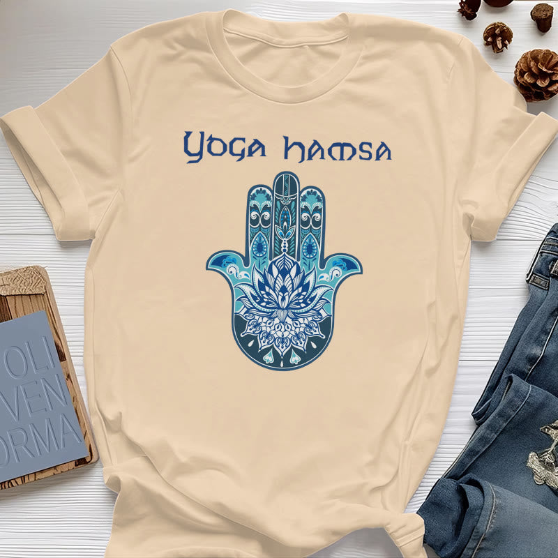 Olivenorma Blue Yoga Hamsa Print Comfort T-Shirt